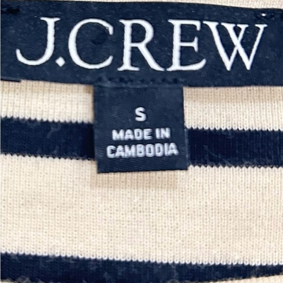 J.Crew Navy & Cream Striped long sleeved Top feather trim cuffs size small - Picture 10 of 11